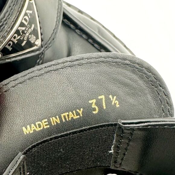 PRADA Black Lug Sole Loafer Size 37.5 Platform Monolith Leather Chunky Heel Logo - Picture 11 of 12